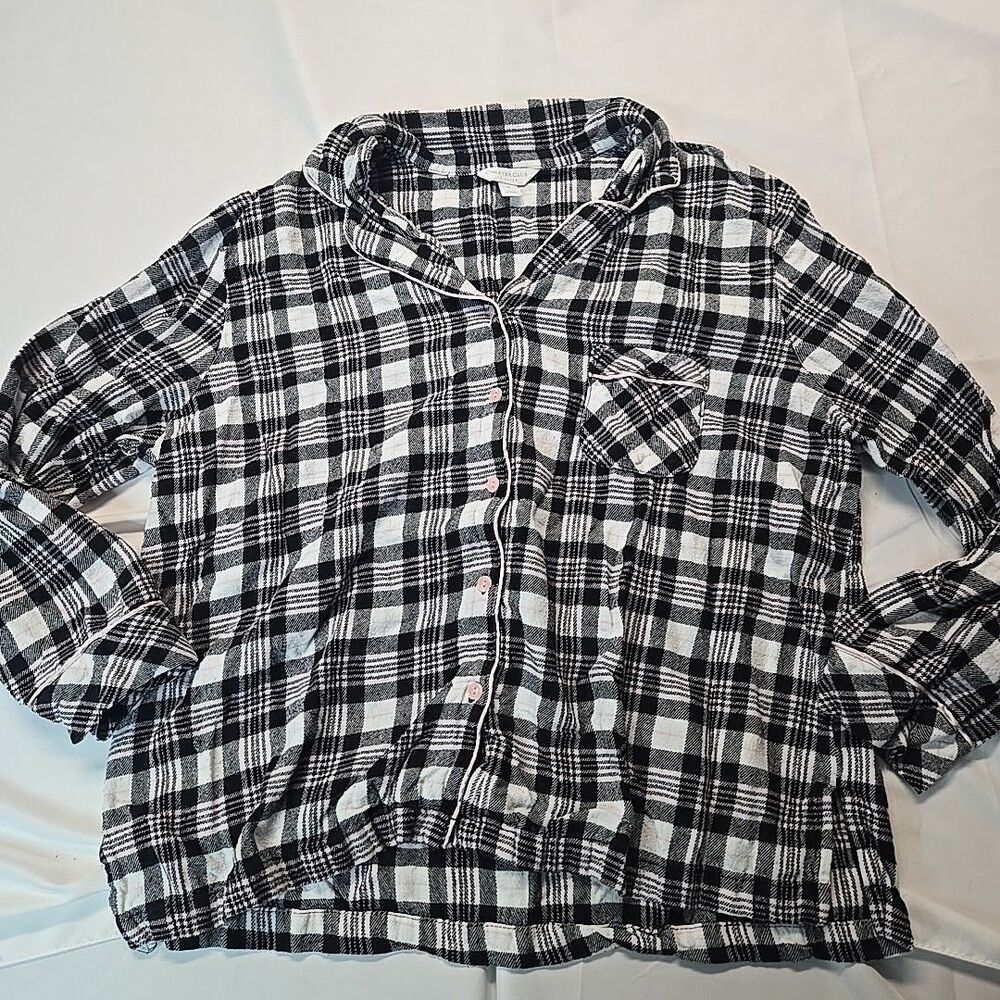 Charter Club Pajama Top Womens Sleepwear XL Black Pink Plaid Button Down Lounge